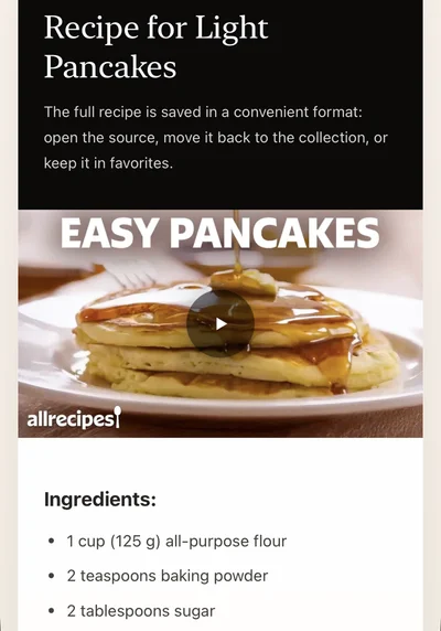 Saved recipe card