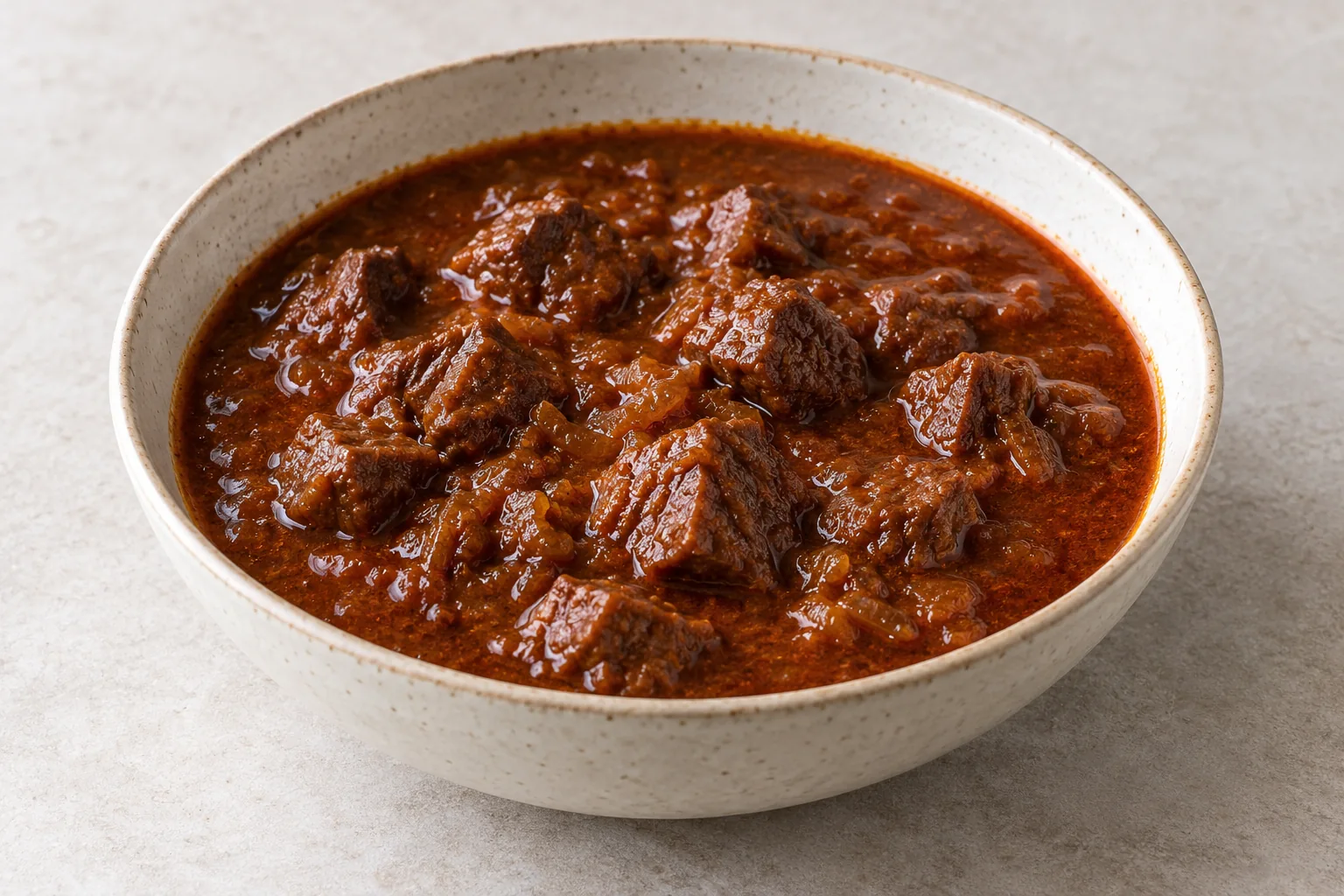 Rindergulasch mit Zwiebeln in einer Schale